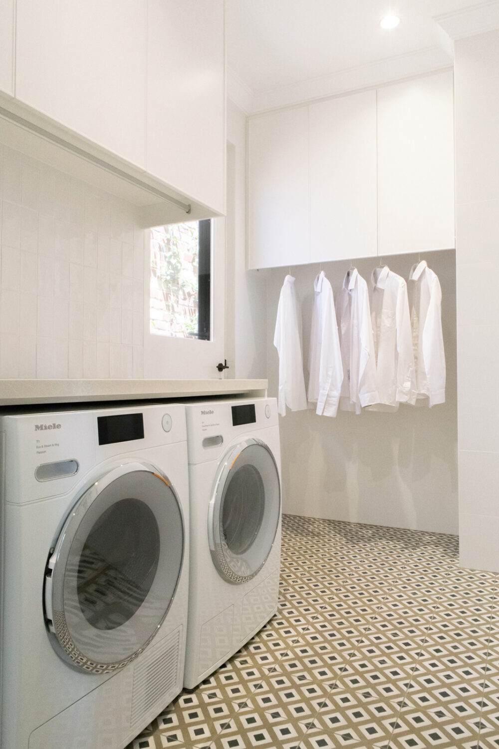 FLOOR TILES: City Colours 
SPLASHBACK TILES: Masia Blanco Gloss: 75x150mm, Masia Blanco Matt: 75x150mm