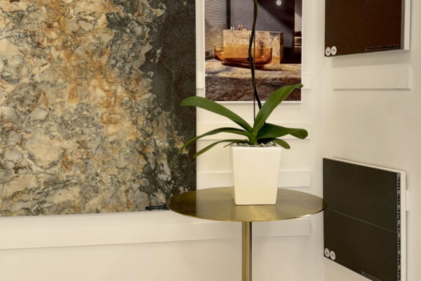 Ball Table with Brass Top - Travertine