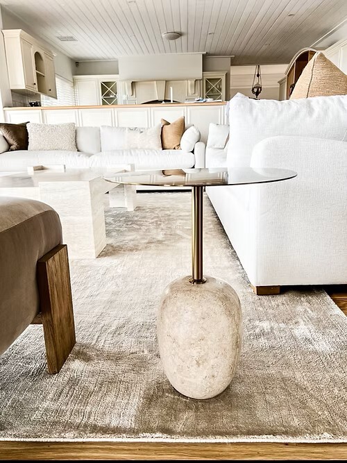 Ball Table with Brass Top - Travertine