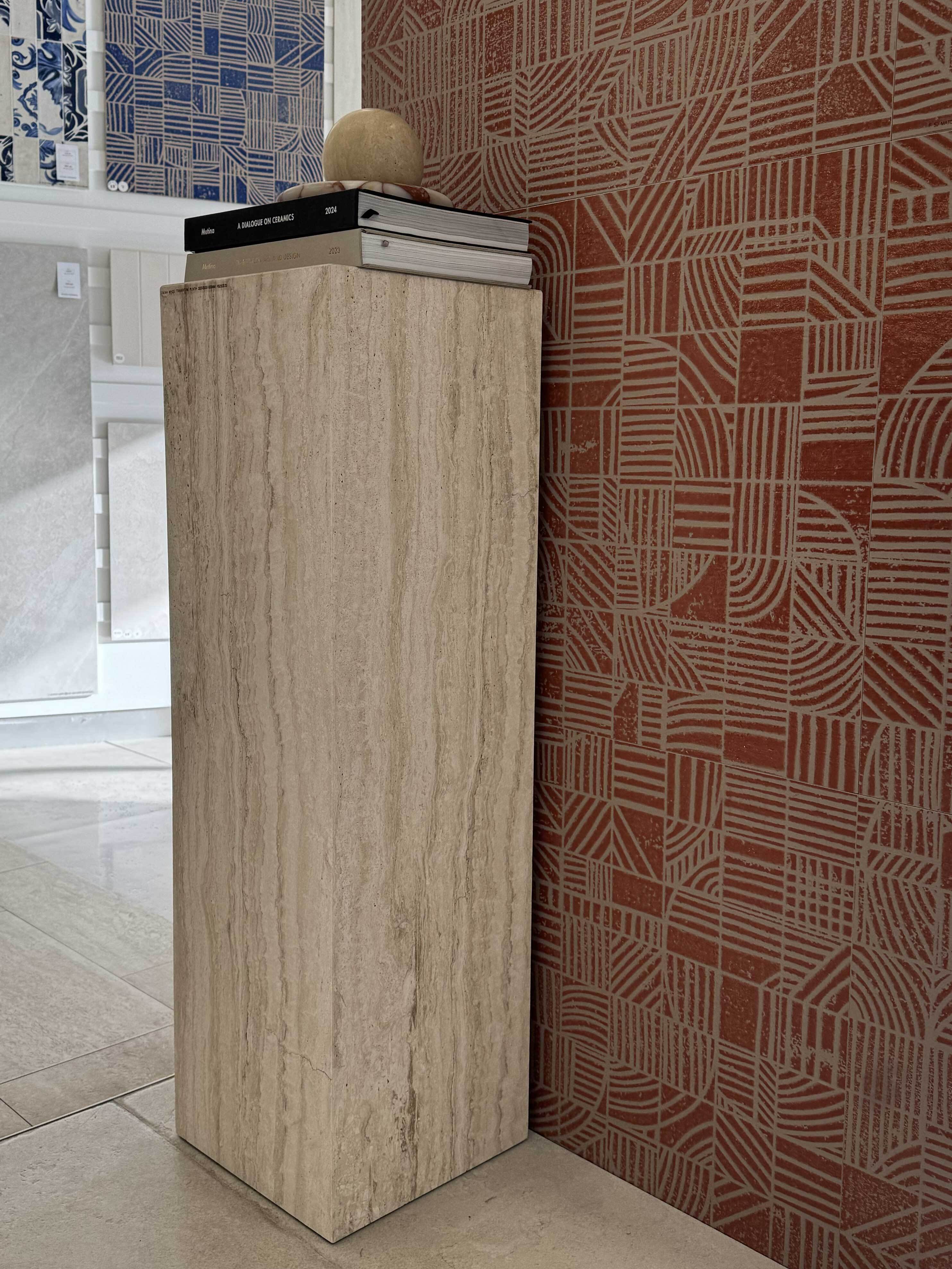 Italian Travertine Plinth - White