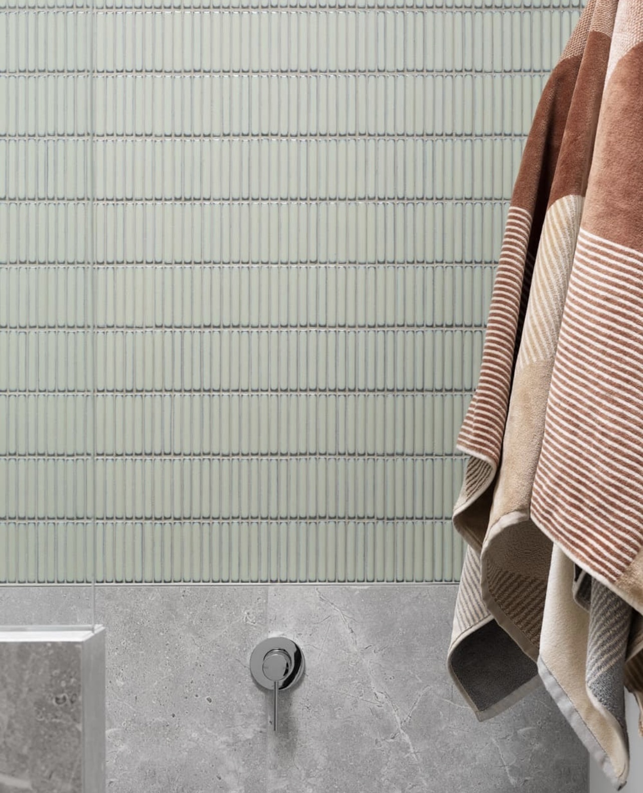 WALL TILES: Mini Light Green Kitkat with 311 Slate Grey Grout