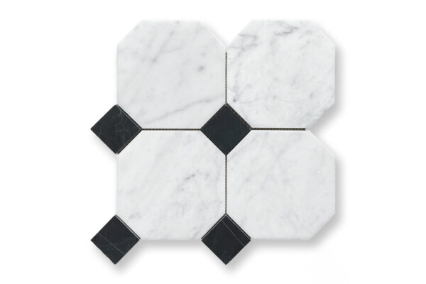 Octagon Carrara C and Nero Marquina Dot Mosaic VM159