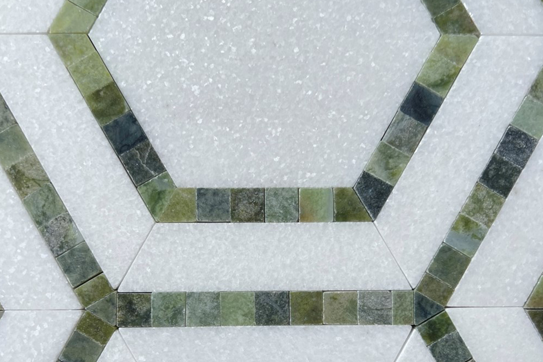 Shadow hexagon moss green and thassos mosaic vm1491